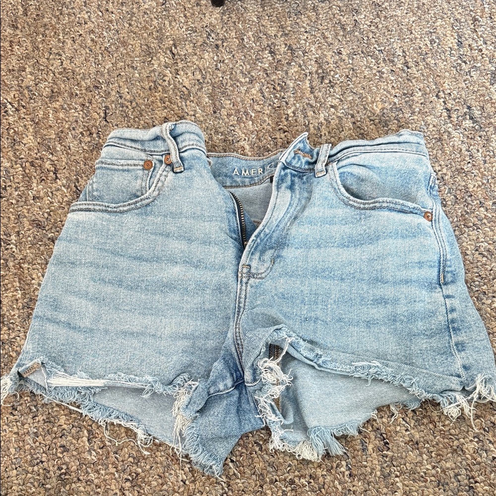 American Eagle Outfitters Light Wash Frayed Denim Shorts
